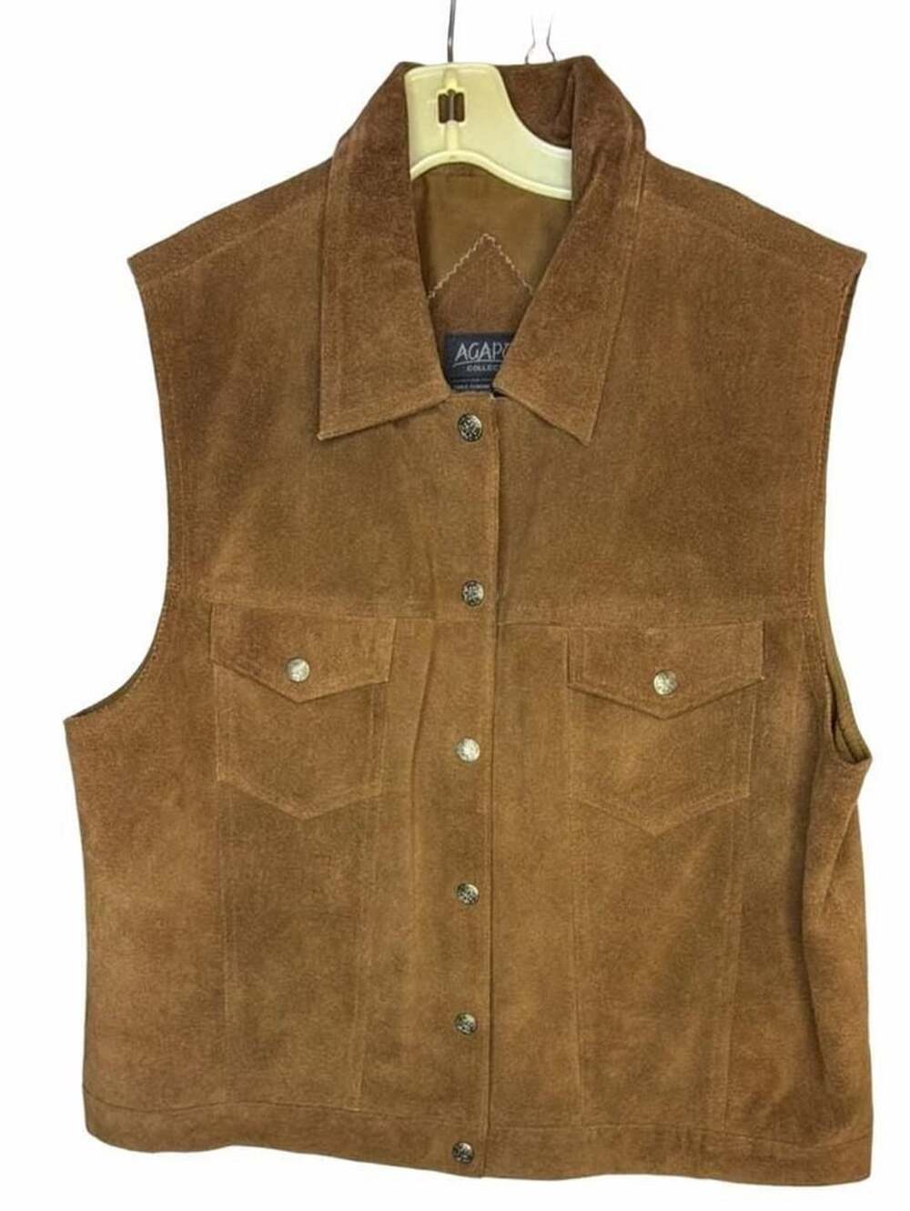 AGAPO COLLECTION Leather Vest Size XL Brown Suede Snap Button